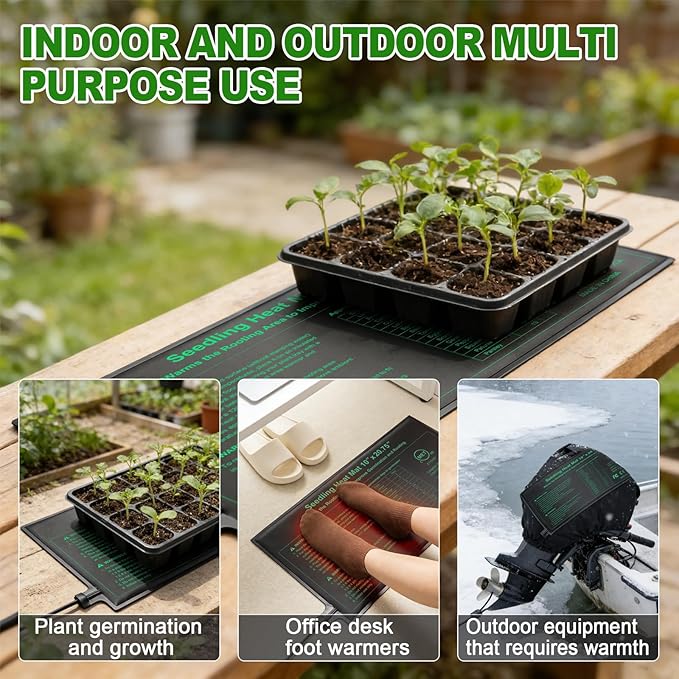 Seedling Heat Mat 4 Pack Dual Certified by MET and UL Plant Heating Mat Pad with Power Failure Protection Thermostatic Waterproof Suitable for Seedlings
