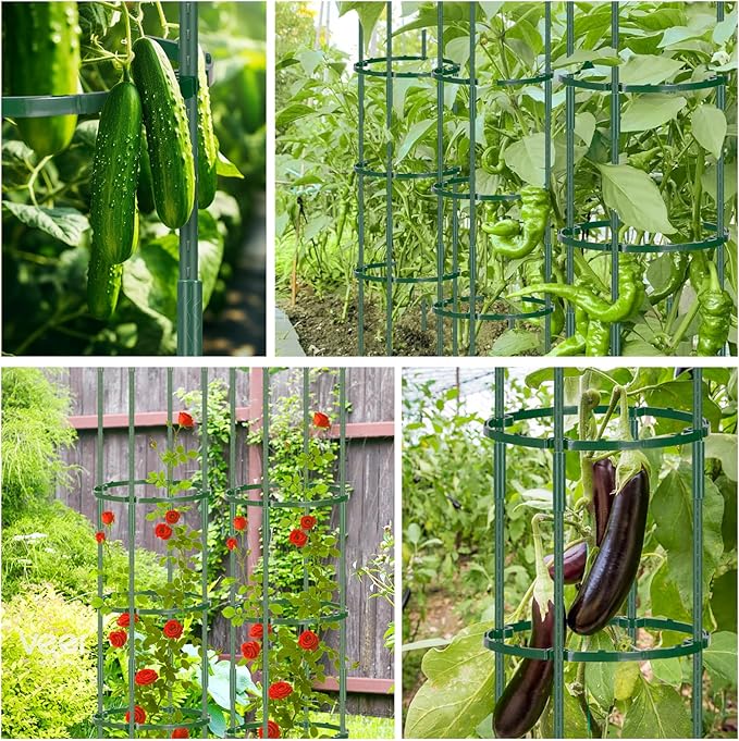 POILKMNI 3 Pack Tomato Cage for Garden - 59'' Tall Plant Support Heavy-Duty Tomato Trellis, Adjustable Garden Trellis for Climbing Plants Vines Vegetables Flowers Cucumber Peony Plant Cage