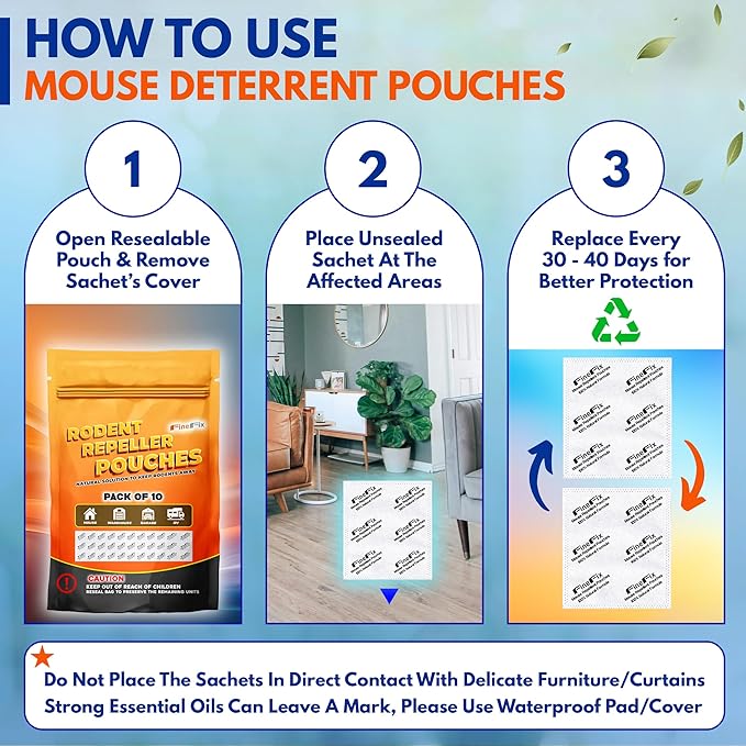 FineFix Rodent Repellent Pouches, 10 Pack Natural Peppermint Mouse Repellent Pouch, Rodent-Repelling Pouches Help Get Rid of Mice and Rats for Indoor and Outdoor Use in Home, Garage, RV, Barn, Boat