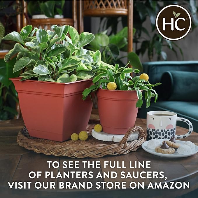 The HC Companies 12 Inch Eclipse Square Planter Pots with Drainage Holes & Attached Saucer, Lightweight UV-Resistant Plastic Indoor Outdoor Planters, 2-Pack Flower Pots, Garden Home Decor, Slate Blue