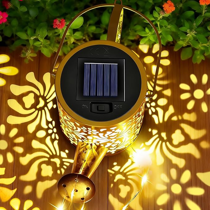Mothers Day Gifts, Solar Lights Garden Decor, Waterproof Solar Watering Can with Butterfly Garden Stakes, Outdoor Light with Cascading Lights for Outside Patio Lawn Porch, Birthday Gift for Women