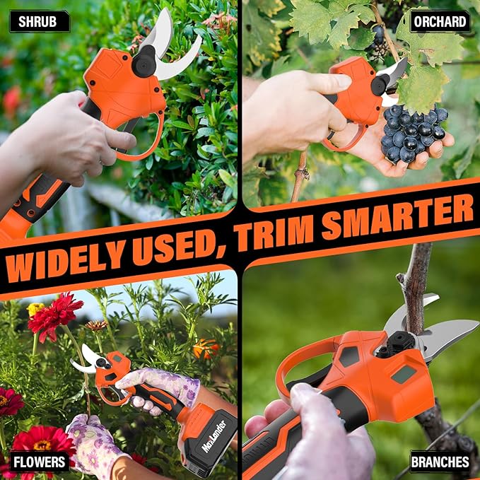Maxlander Electric Pole Pruning Shears with Pole, 1.2" Cutting Diameter, 2-IN-1 Cordless Tree Pruner Garden Tool for Tree Trimming, 2 x 3.0Ah Batteries, Brushless Motor, 14Ft Reach, LCD Display