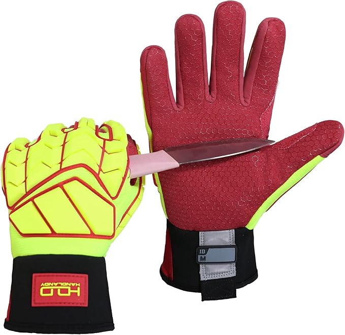 HANDLANDY Anti Vibration Gloves, SBR Padding, TPR Protector, Mechanic Work Gloves (Large, Black)