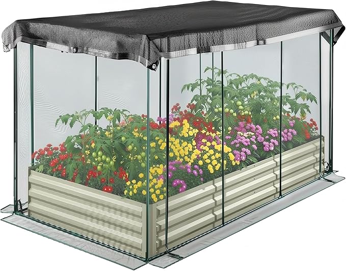 Galvanized Raised Garden Bed with Cover and Shade Cloth Kit, Open Base Design, Outdoor Metal Planter Box for Growing Vegetables Vegetables, 6 x 3 x 1 ft