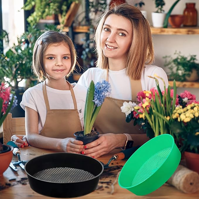 4 Pack Garden Soil Compost Sifter Round Plastic Sand Sieve, Sifting Pan Set for Gardening Home Plant Work with Small Rocks Gravel Sand
