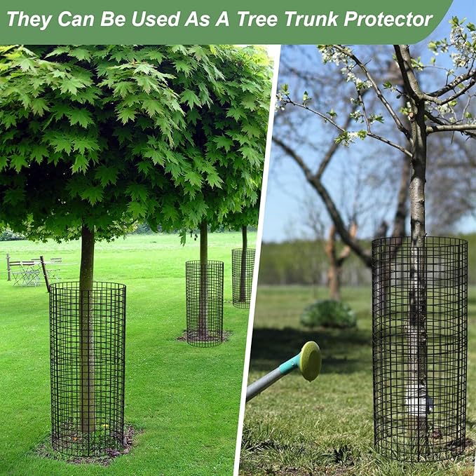 3 Pack Wire Plant Protectors, 13.5" Dia x 14" H Plant Protector from Animals, 9pcs Pre-Bent Metal Mesh to Keep Animals Out with Zip Ties & Stakes (3 Packs)