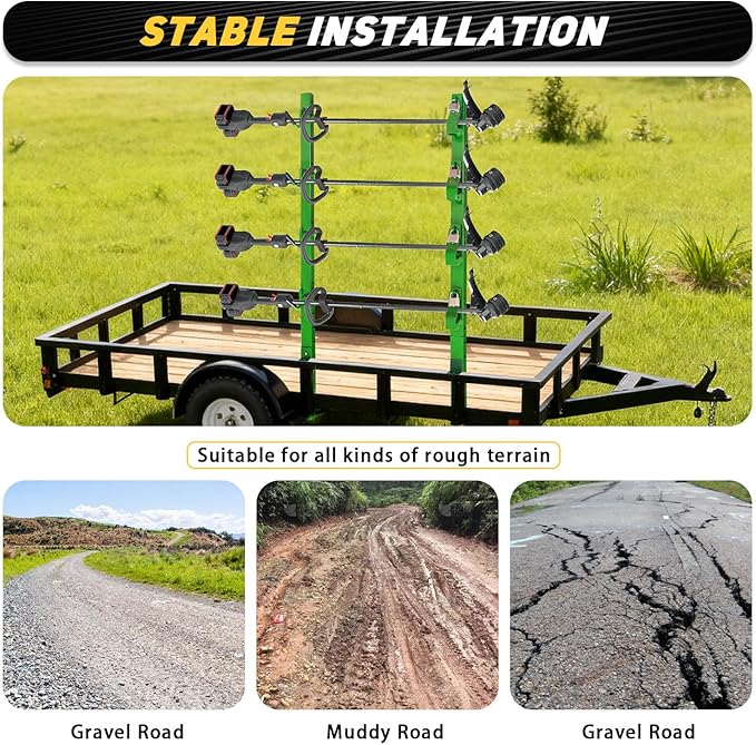 4 Place Weed Eater Rack Fit for Landscape Trailer Truck Open Utility Trailers Lockable Trimmer Rack Holder Carrier Mount On with 4 Lock Steel-Green