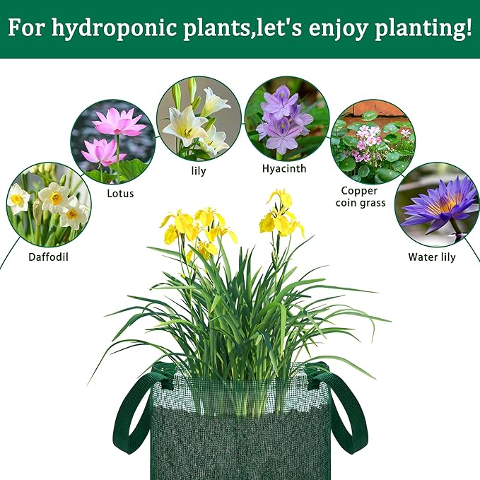 EBaokuup 4 Pcs Pond Planting Bag with Handle, Reusable 7 Inch Round Aquatic Mesh Plant Pot for Ponds, Breathable Green Water Garden Pond Plant Basket for Lotus Bog Terrestrial Plants