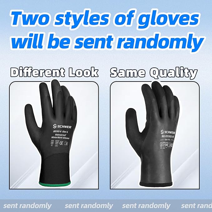 Schwer 2 Pairs 100% Waterproof Winter Work Gloves, ANSI A2 Cut Resistant Freezer Gloves for Outdoor Cold Weather Keep Hands Warm, Thermal Insulated Gloves for Shoveling Snow, Ice Fishing, L