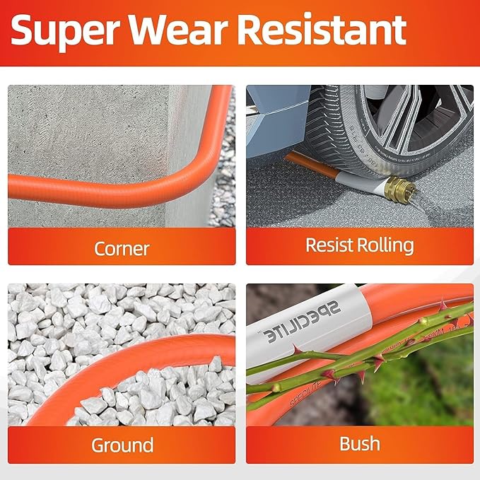 SPECILITE Garden Water Hose 5 ft x 5/8 in, Heavy Duty Leader Pipe Extension, Flexible, Lightweight Kink-less,Hybrid Rubber, with 3/4" Brass Fittings, Orange