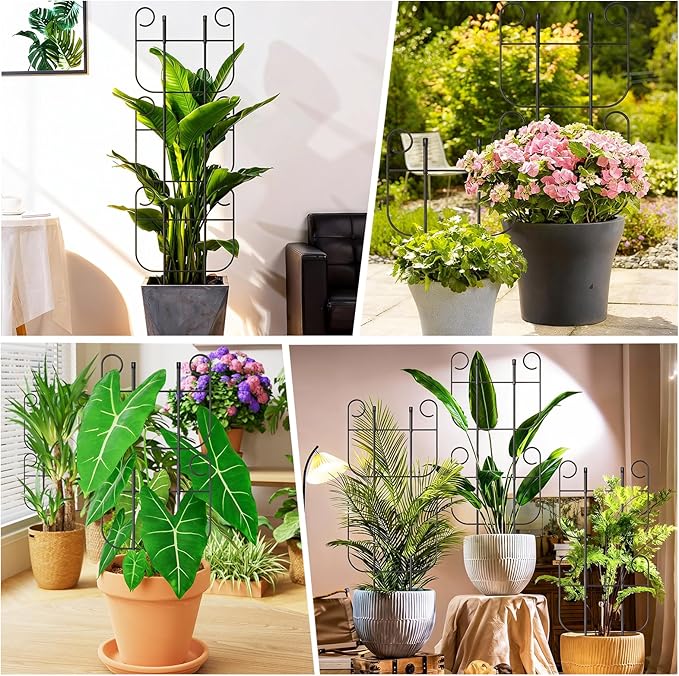 4 Pack Trellis for Climbing Plants Indoor, Expandable Small Metal Trellis for Potted Plants, Flowers Vine Ivy, Sturdy Houseplant Pothos Plant Climber Support
