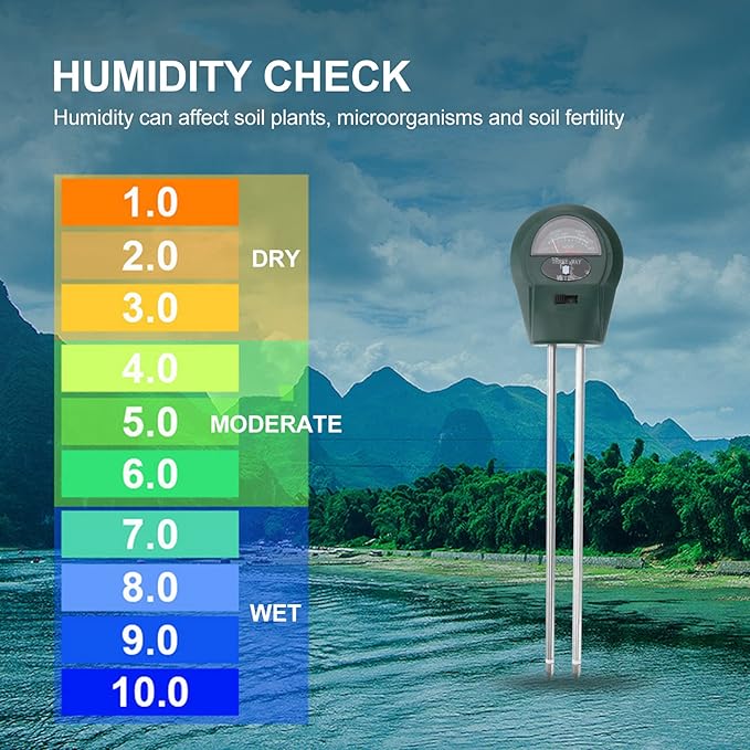 BESTonZON 3 in 1 Soil Moisture Meter for Gardening PH Tester Light Sensor Professional Soil Fertility Tester Easy-to-Read Dial for Home and Lawn Use