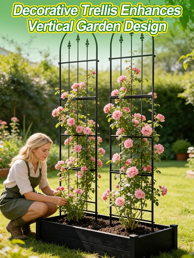 2 Pack Garden Trellis for Climbing Plants Outdoor - 16'' W x 71" H Large Rustproof Metal Plant Support Trellis, Decorative Panels for Climbing Rose, Clematis and Trumpet Vine