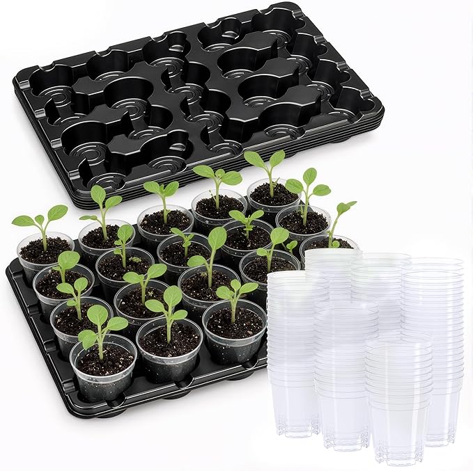 homenote 3 Inch Seed Starting Trays with Clear Nursery Pots, 5-Pack 20-Cell Seedling Starter Trays & 3" Nursery Pots 100 Pcs with Drainage, Plant Starter Germination Trays for Indoor Outdoor Growing