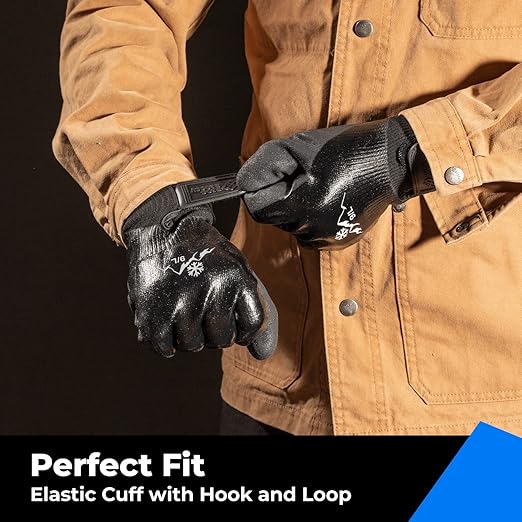 Waterproof Gloves for Men and Women, Freezer Gloves with Grip, Double Nitrile Dipped for Extreme Oil Repellent, for Construction, Mechanics, Mining, Plumbing, Black, Medium