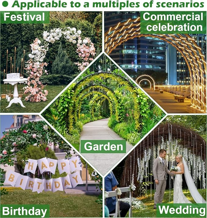 Queension Extra Large Garden Arch 7.2Ft Wide 9.2Ft High, Wedding Arch for Ceremony, Outdoor Garden Trellis for Climbing Plant, Metal Balloon Arches Backdrop Stand with Prongs Base, Gold