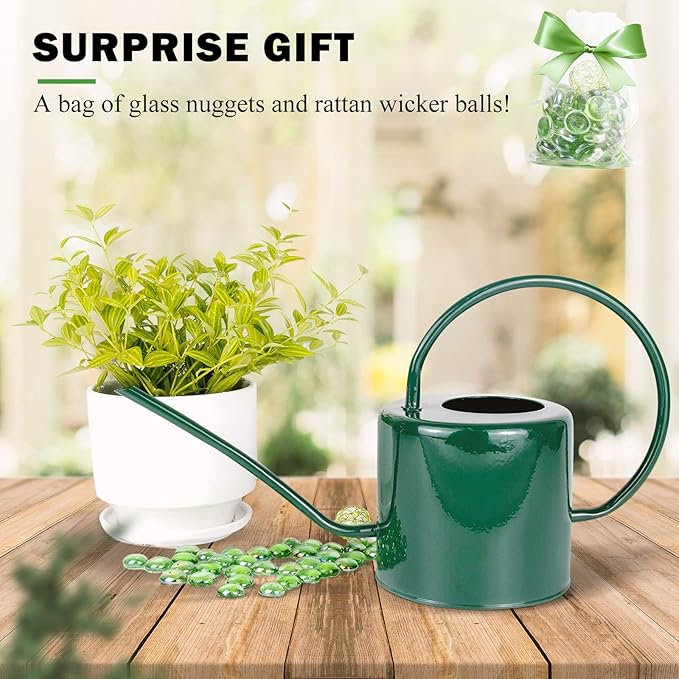 Indoor Watering Can for Houseplants - Long Spout Metal Watering Can for Indoor Plants,Succulents or Outdoor Garden Flower, 1.3L / 40 oz Green