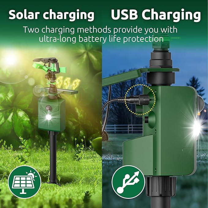 X-PEST Motion Activated Solar Powered Animal Repeller with Water Sprinkler, IP65 Waterproof Outdoor with Flashing Light, Deter Foxes Skunks Dog Raccoons from Garden