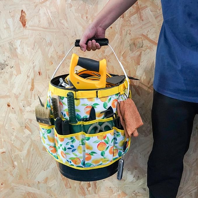 MELOTOUGH Bucket Caddy Organizer Bucket Tool Organizer for Garden Tools Fit 3.5 to 5 Gallon Bucket (Yellow Flower)