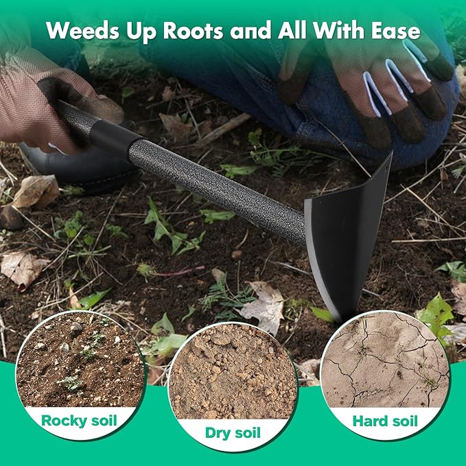 Garden Hoe, Heavy Duty Trenching Hoes with 72 Inch Long Handle, Sharp Edge Triangle Weeding Hoe Garden Tools for Weeds Removal,Cultivating,Digging,Loosen Soil, Trenching, Landscaping Manual Weeder