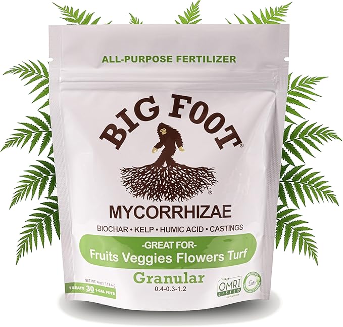 Big Foot Mycorrhizae - Double Your Plant Size, Easy to Use, Made in USA, Treats 30 Plants (7,500 Mycorrhizal Spores) Fertilizer, 4 Ounce Package