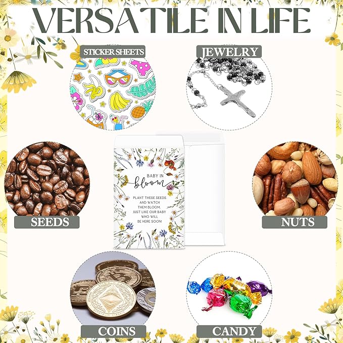 Fumete 25 Pcs Baby in Bloom Seed Packet Favors Baby Shower Wildflower Kraft Self Adhesive Envelopes Mini Organizer for Garden Office Gift Party Favors, No Seeds, 5 Styles