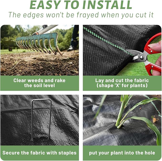 4FT x 100FT Weed Barrier Landscape Fabric,3.2oz Premium Heavy Duty Woven Cloth for Garden,Ground Cover Geotextile Fabric for Gardening, Farming with 20 U-Shaped Securing Pegs