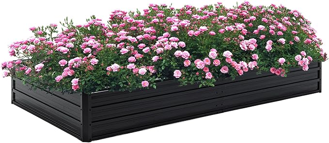Galvanized Raised Garden Bed 8x4x1ft Outdoor Planter Box Galvanized Steel Garden Bed Kit for Vegetables, Flowers, Herbs and Succulents Black