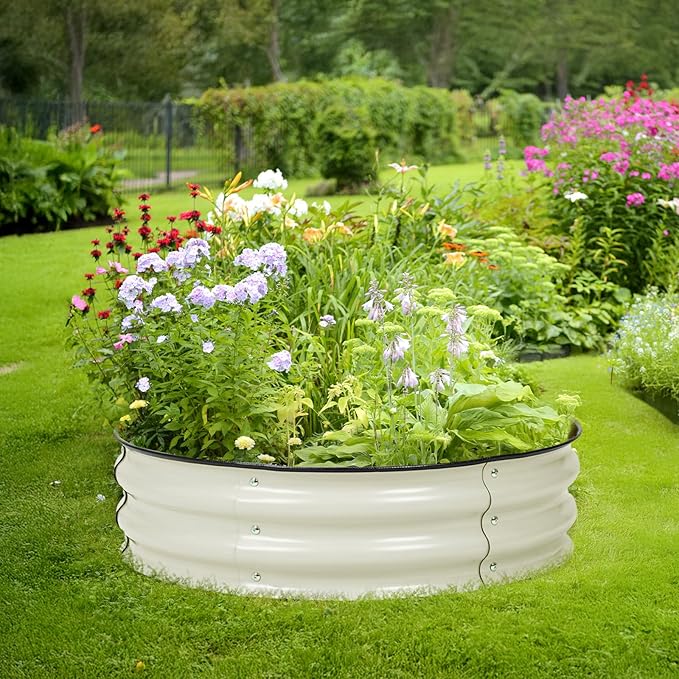 BPS Metal Raised Garden Bed, 2.5FT Diameter Galvanized Planter Raised Garden Boxes for Flower Planters, Vegetables Herb
