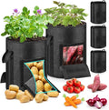 MJZ 5 Pack 10 Gallon Potato Grow Bags with Harvest Observation Windows, 380G Thickened Potato Bags for Growing Potatoes, Heavy Duty Nonwoven Fabric Garden Growing Containers to Grow Vegetable Tomatoes