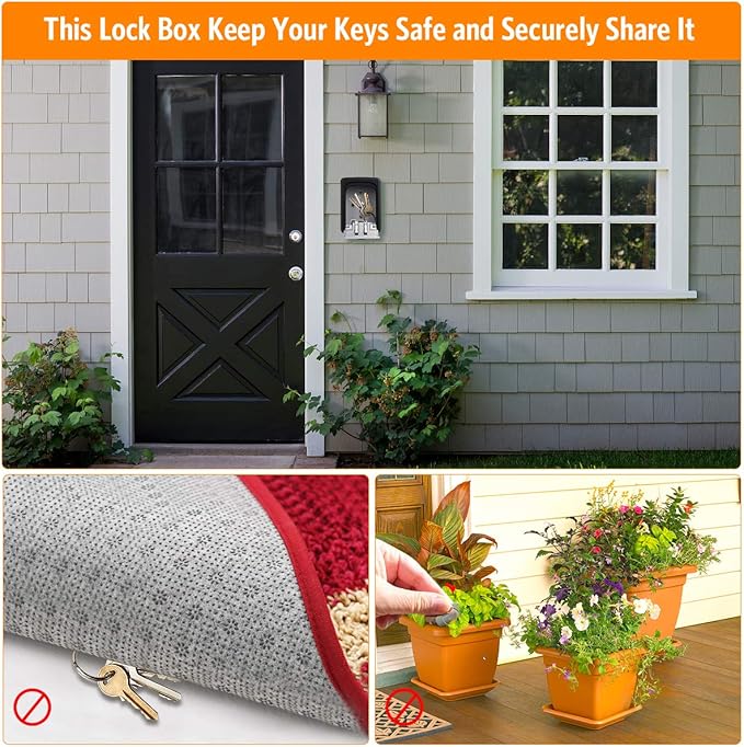 Key Lock Box Wall Mounted, Fayleeko 4 Digit Combination Lockbox for Outside, House Keys - 5 Keys Capacity, Key Safe Security Storage Lock Box for Indoor, Outdoor, Garage, Garden, Store (Grey, 2Pack)
