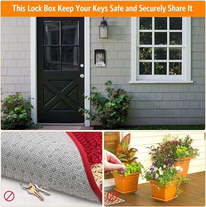 Fayleeko Key Lock Box Wall Mounted, 4 Digit Combination Lockbox for Outside, House Keys - 5 Keys Capacity, Key Safe Security Storage Lock Box for Indoor, Outdoor, Garage, Garden, Store (Black, 1Pack)