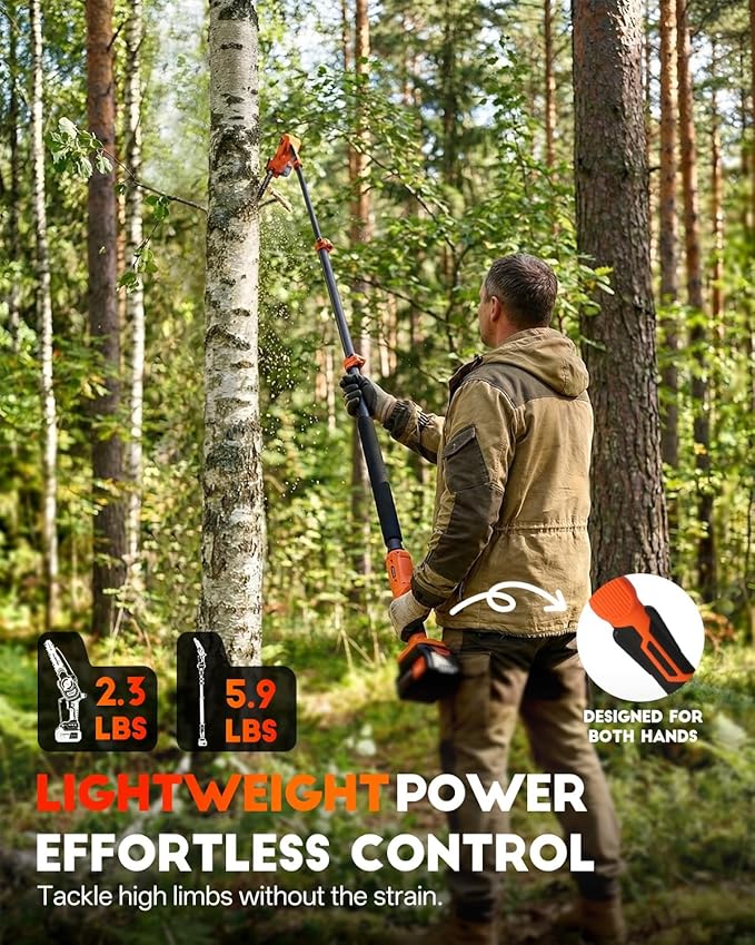 4-in-1 Pole Saw & Pruning Shears, 8-in Brushless Motor Pole Saw for Tree Trimming, Electric Pruners with Extendsion Pole, 2x4000mAh Li Batteries & Charger, 16FT Max Reach