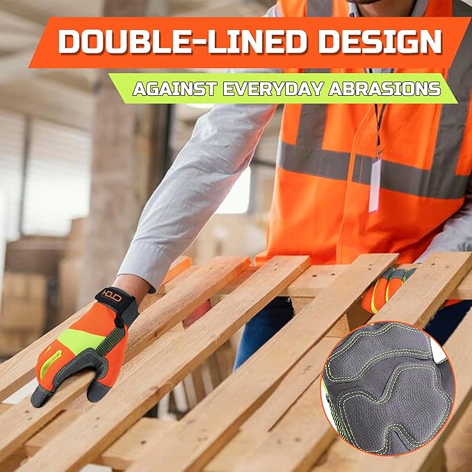 Hi-Vis Reflective Work Gloves Enhanced Visibility Impact Protection Safety Work Gloves Touchscreen Yellow Orange