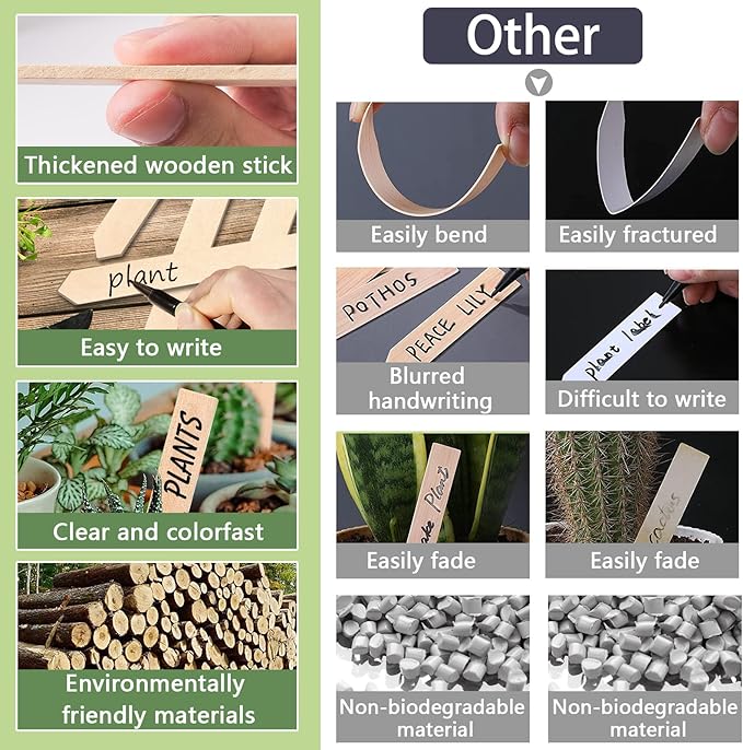 Zkptops 50Pcs Plant Labels 6 Inch Wooden Plant Tags Waterproof Garden Markers Plant Markers Garden Labels Sticks Eco-Friendly Wooden Plant Sign Stakes Sticks for Seed Pot Herbs Flowers Vegetables