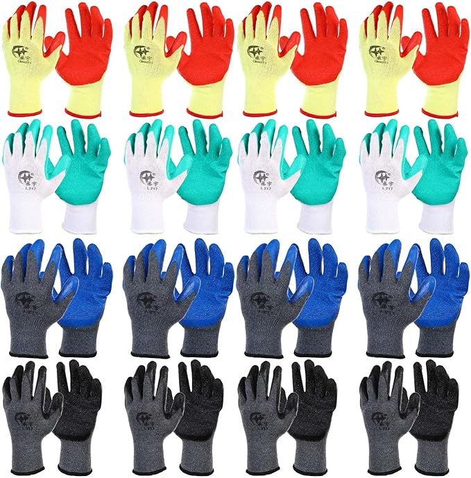 16 Pairs Gardening Gloves for Women Ladies, Breathable Rubber Coated for Yard Garden, Outdoor Indoor Protective Work with Grip, Medium Size, Multicolor