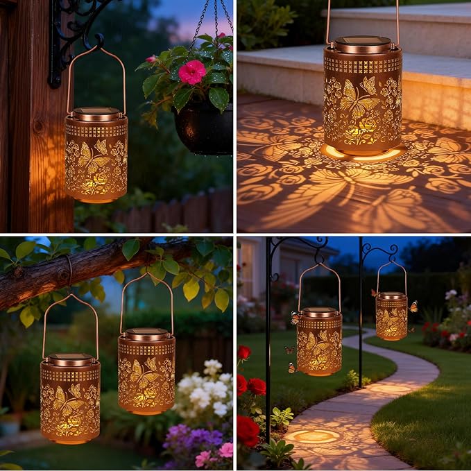 ZKLILI Mothers Day Gifts for Mom,Solar Lanterns Outdoor Butterfly Garden Decor Gifts for Women Mom Grandma Hanging Solar Lights Metal Garden Decoration for Yard, Patio, Backyard, Porch for Gift