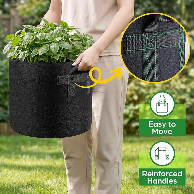 Songrey Grow Bags 5 Gallon 5 Pack, Thickened Nonwoven Fabric Pots with Handles, Heavy Duty Garden Planter for Tomato, Vegetables and Flower