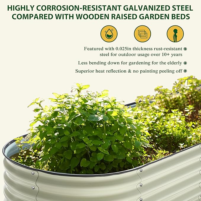 BlueWish 8x2x1FT Raised Garden Bed, 11.1” H Galvanized Raised Garden Bed with Bottomless, Rubber Strip, 9-in-1 Modular, Raised Planter Box Outdoor for Vegetable, Flower, Beige