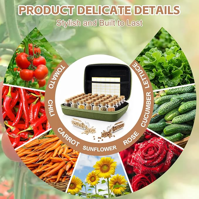 40 Slots Seed Storage Organizer Box, Sturdy Seed Organizer with Classic Vintage Design, Garden Seed Saver Kit with Label Stickers and Funnel, Airtight Seed Storage Container for Flowers, Vegetables