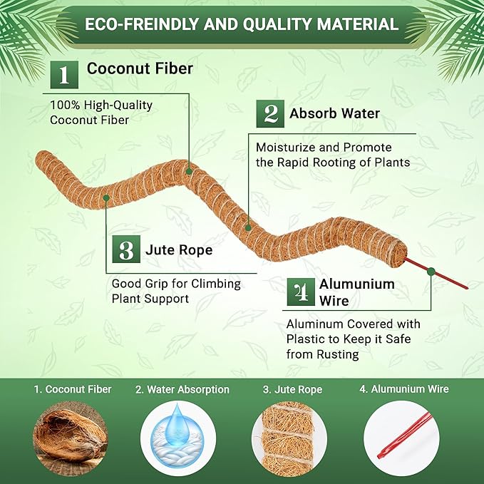Bendable Moss Pole 48 Inch for Monstera & Climbing Plants – Pack of 2 Coco Coir Moss Poles for Indoor Plant Support, Trellis Pole for Pothos, Philodendron, Tall Plant Stakes for Home Gardeners