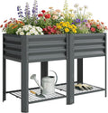 Outsunny Galvanized Steel Raised Garden Bed with Storage Shelf and Bed Liner, Elevated Planter Box with Legs for Flowers, Vegetables, and Herbs, for Outdoor Patio Yard, Glove Included, Dark Gray