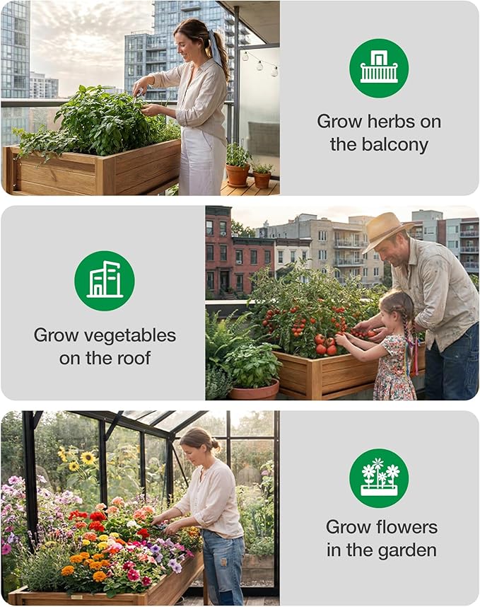YEFU Raised Garden Beds Outdoor: 48x24x30in HIPS Planter Boxes Outdoor with Legs to Plant Herbs Vegetables Flowers - Raised Garden Bed Gardening with Optimal Drainage Design Reduces Care Time Teak