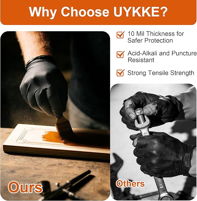 10mil Nitrile Gloves Thick,Industrial Disposable Gloves with Diamond Textured,Heavy Duty Mechanic Glove,Latex Free