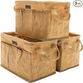 Heavy Duty 16oz Waxed Canvas Tool Bag, Rectangle Foldable Open Top Tool Bags with Handles,7 Pockets &13.8 x 7.8 x 7.8 Inches 3-Pack (Khaki)