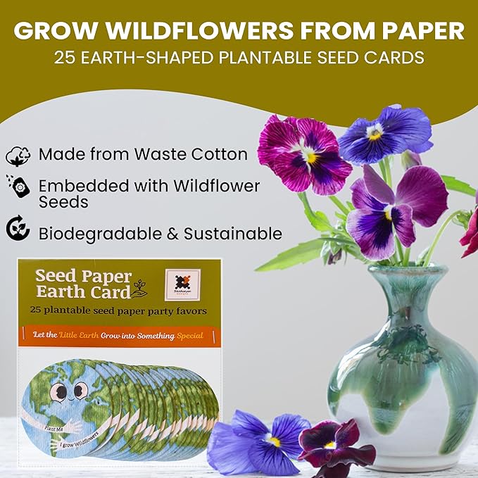 25 Plantable Seed Paper Earth Day Cards- Embedded with Wildflower Seeds, Earth Day Gift Decoration, Kids Craft, Educational Garden Party Favor, School Crafts, Easter Egg Filler- 2.5 inch Circles