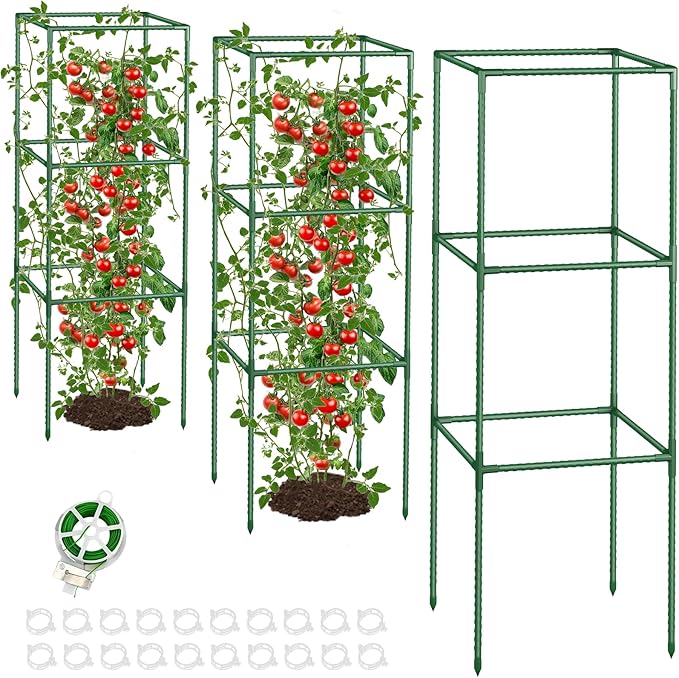 Square Tomato Cages for Garden: 3 Pack Heavy Duty Tomatoes Trellis - 48.5in Adjustable Height Tomato Plant Support cage for Flowers, Fruits, Vegetable