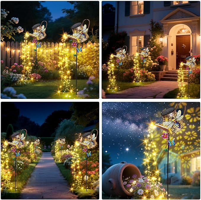 Solar Watering Can with Lights Outdoor Garden, 41in Large Bee Garden Stake Lights, Waterproof Decoration for Yard Lawn Pathway, for Mom Grandma Women Birthday Gardening Gift