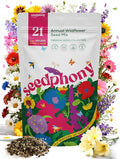 Seedphony 21 Annual Wildflower Mix 4 oz - 100,000 Non-GMO Heirloom Wildflower Seeds for Planting Garden, Wild Flowers in Waterproof Seed Packet, Wild Flowers to Attract Bees, Butterflies & Birds