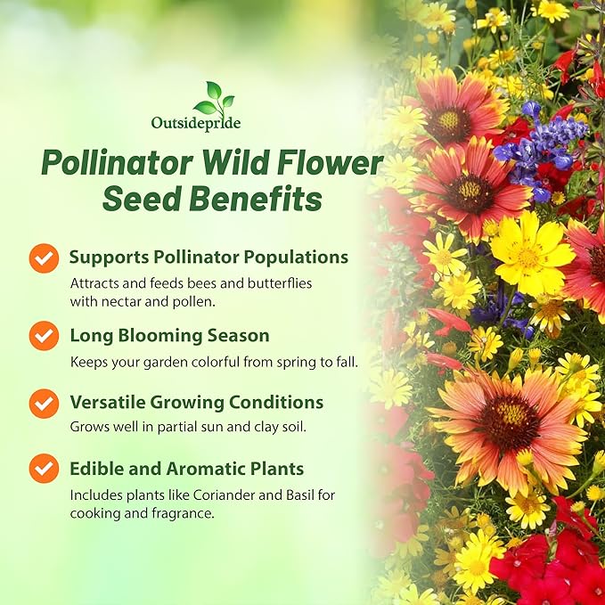 Outsidepride Pollinator Wildflower Seed Mix - 5 lbs Flower Seeds for Attracting Pollinators, Ideal for All States, Enhances Garden Biodiversity, Supports Bees, Butterflies & Beneficial Insects